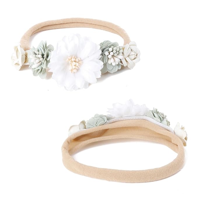 FGSS Floral-Headbands Flower-Crown for Baby Girls Elastic Nylon Hairbands for Newborn Infant Toddler Hair Accessories Pack of 3