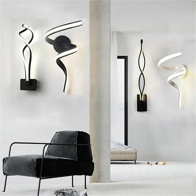 Modern Minimalist LED Wall Lamp Home Indoor Decor Wall Sconce for Living Room Bedroom Bedside Lustres Backgroud Light Decoration(Tricolor White,A-Black Small)
