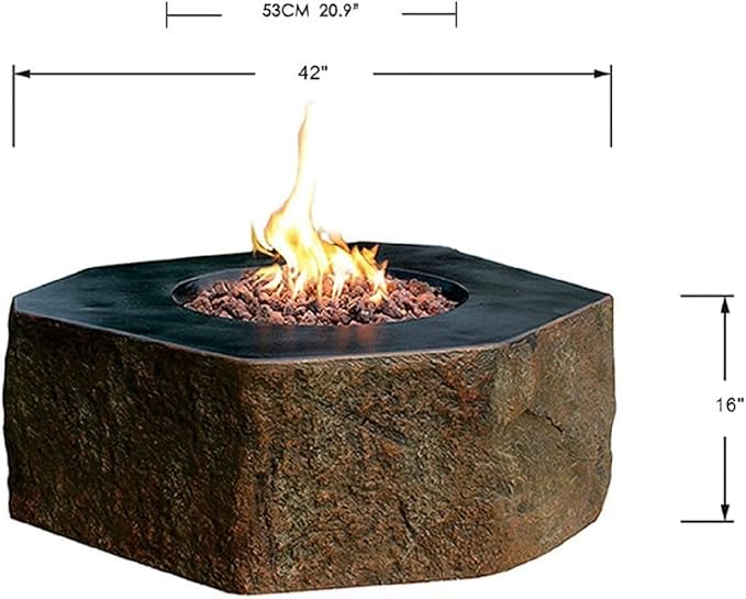Elementi | Bundle Columbia Gas Fire Pit Cast Concrete Semi-Round Fire Table, Outdoor Fire Pit Electronic Ignition | Canvas Cover, Lava Rock Included | Propane Gas