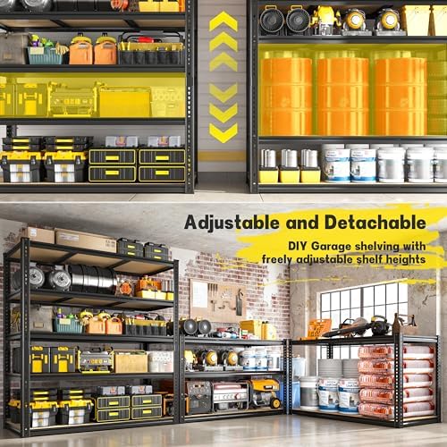 ROOMFAVE 48" W Garage Shelving Heavy Duty 3080LBS,5 Tier,Black, Industrial