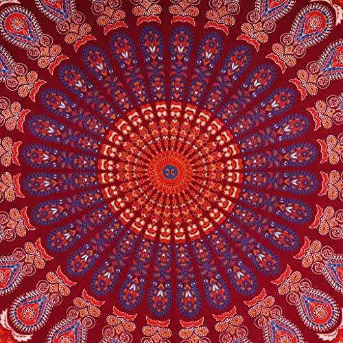 Bless International Handmade Indian hippie Bohemian Psychedelic Peacock Mandala Wall hanging College Dorm Beach Throws Table Cloth Bedding Tapestry (Blue Red, King(88x104Inches)(225x265Cms)) - color: Blue Red, size: 104"L x 88"W