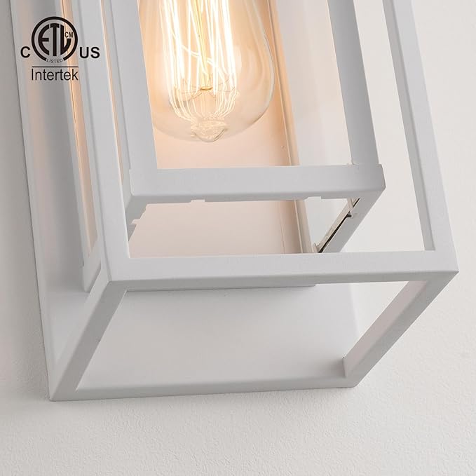 mirrea 14" Classic Outdoor Wall Sconce 1 Light in Rectangular Metal Frame and Clear Glass Shade Waterproof Porch Light Patio Light Pack of 2 (Matte White)