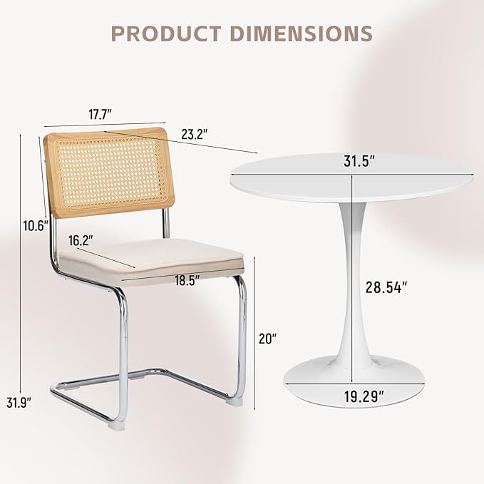 SoarFlash Kitchen Table and Chairs for 2, 31.5" Dining Table Set for 2 with Velvet Upholstered Chairs, 3 Piece Round Kitchen Table Set, Dining Room Table Set for Small Space, Apartment, Beige/White