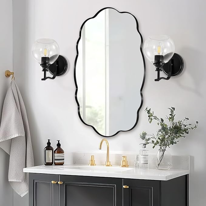 ANDY STAR 1-Light Bathroom Light Fixtures, Black Wall Sconces, Bathroom Vanity Light with Clear Glass Shade, Modern Wall Light Fixtures for Bath Mirror Hallway Bedroom Living Room, Hardwired, E26 Base
