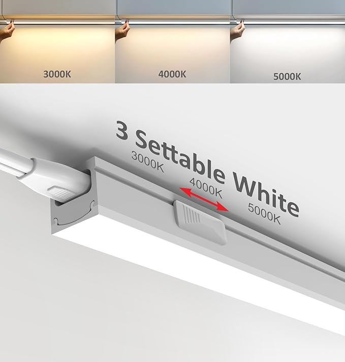 Leetdud Under Cabinet Lighting Plug in, 24 Inch 2 Pcs, Linkable AC120V 3CCT 3000K/4000K/5000K Ultra Slim, LED Under Cabinet Lights for Counter Light, Kitchen, Shelf, Sink, Workshop, Desk, White