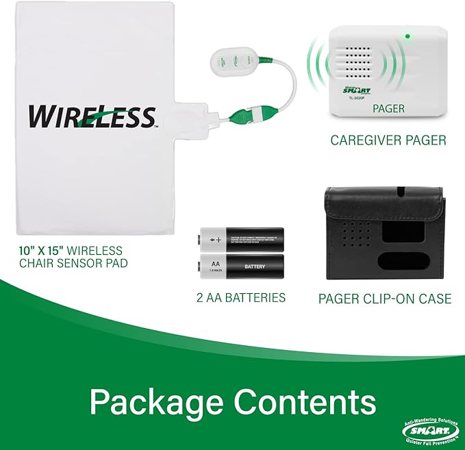 Smart Caregiver Chair Exit Alarm System with Wireless Pager and for Fall Prevention | Chair Alarm Alerts Caregiver When They Get Up from The Chair | USA-Based Company and Customer Support
