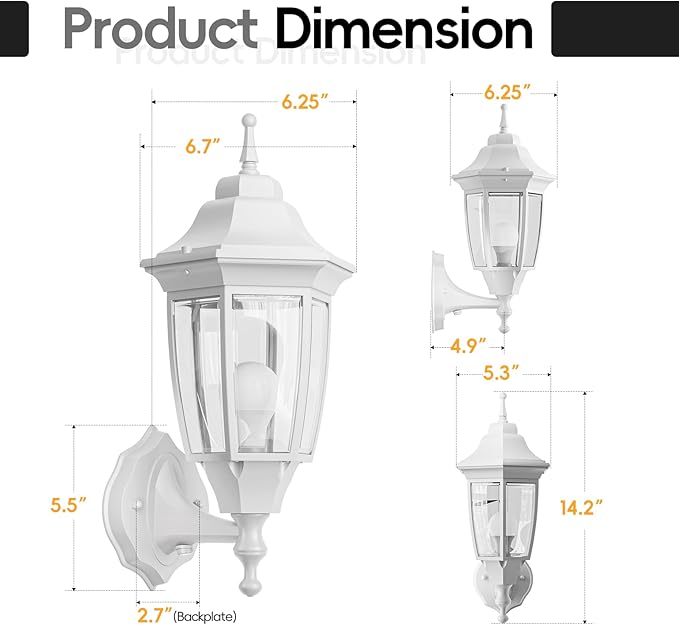 EMART Dusk to Dawn Outdoor Porch Light, Exterior Anti-Corrosion, Waterproof Aluminum & Glass Shades Wall Lamp Fixture, Modern Sconce Lantern for Yard, House, Garage - 1 Pack, White （Bulb Included）