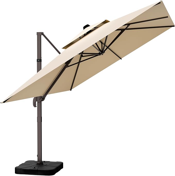 10' X 13' Outdoor Patio Umbrella Large Rectangle Cantilever Umbrella Heavy Duty 360°Rotation Offset Umbrella for Garden Deck Pool Patio,Beige