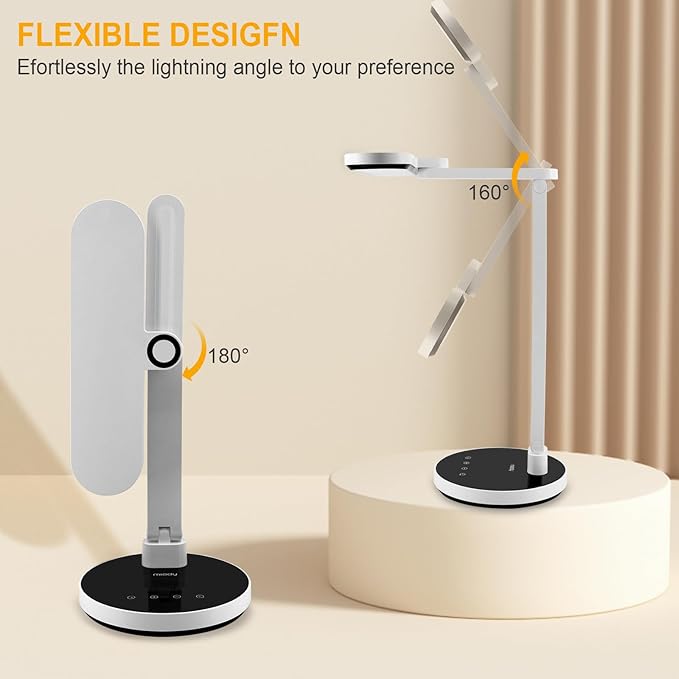 Miady LED Desk Lamp Stepless Dimming for Office Home, 15/30/45 Minutes Auto-Off Timer, 6 Lighting Brightness Levels with Adjustable Arm, Eye-Caring Reading Light for Table Bedroom Study
