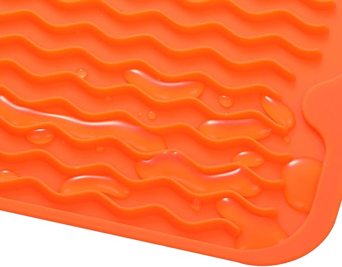 Silicone Dish Drying Mat for Multiple Usage,Easy clean,Eco-friendly,Heat-resistant Silicone Mat for Kitchen Counter or Sink,Refrigerator or Drawer Liner Orange S 12 inches x 6 inches