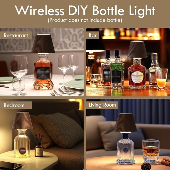 WILIT Wireless Bottle Lamp, 3-Level Brightness Cordless Table Lamp Shades, Touch Night Light for Nightstand, Battery Operated Light for Bedroom, Bar Decor&Living Room, Women Gifts, Mothers Day Gifts