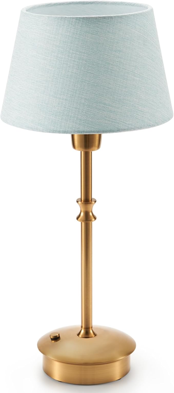 UMEXUS Cordless Lamp Rechargeable Table Lamps, 5000mAh Battery Operated Lights, 3 Level Brightness Dimmable, Portable Night Bedside Light for Patio, Restaurant, Dining, Fabric Shade, Antique Brass