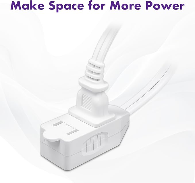 POWERCORDS [ETL Certified] 2-Pack 16 AWG 2 Prong Extension Cord, 13A 3-Outlet Indoor Extension Cord with Tamper Guard, 13 Amp, 1625 Watts, White, Available Lengths 3FT, 6FT, 10FT, 15FT (3 Feet)