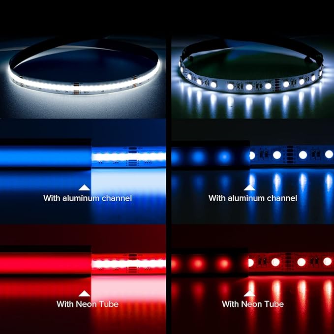 BTF-LIGHTING FCOB COB LED Strip RGBW 6500K 896LED/m 9.8FT DC24V Color Changing Flexible High Density Uniform Light 12mm Width for Home Indoor Decoration(No Adapter or Controller)