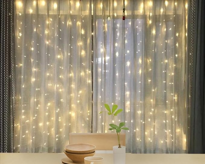 Twinkle Star 600 LED Window Curtain String Light for Wedding Party Home Garden Bedroom Outdoor Indoor Wall, Warm White