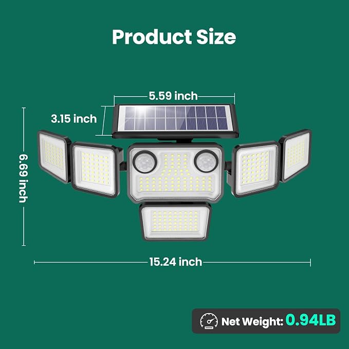 Solar Lights Outdoor, 6000LM 310 LEDs Dual Motion Sensor Solar Flood Lights 6 Heads Security Wall Lights, IP65 Waterproof, Remote Control for Garden, Outside, Backyard, 3 Pack