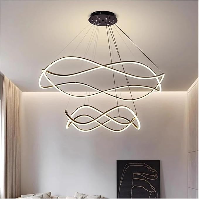 Modern Home Decor Led Lights Pendant Light Lamps for Living Room Chandeliers for Dining Hanging Indoor Lighting,Modern LED Chandelier(RC Remote dimming,Black-D80 50cm)