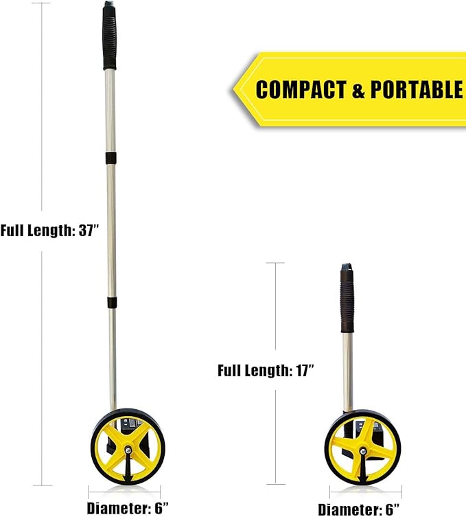 Zozen Measuring Wheel in Feet and Inches, 6-inch Measure Wheel - Telescopic/Mechanical/One Key to Reset/Starting Point Arrow and Cloth Carrying Bag, Measurement Up to 10,000Ft.