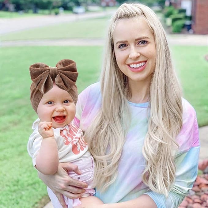YanJie Hairband - Soft Velvet Baby Headbands with Big Bows, Leopard Color, Handmade for Baby Girls from Newborn to Toddler
