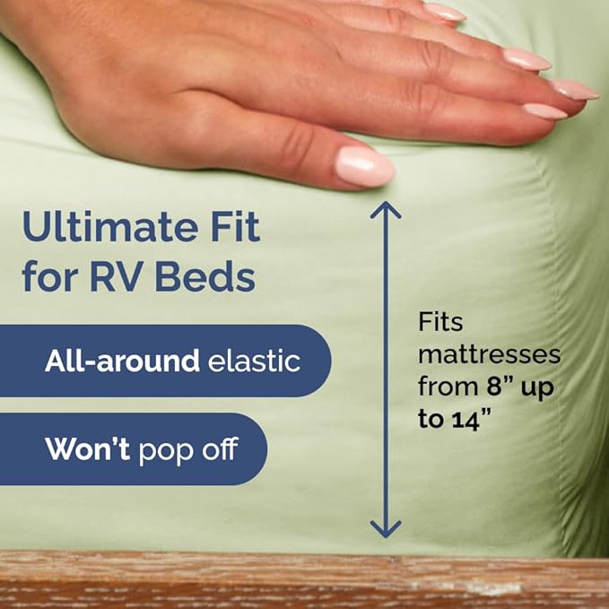 RV Short Queen Sheet Set 60 X 75 - 4 Piece RV Short Queen Bed Sheets - Soft, Breathable & Cooling - Designed for Bunks, Trailers & Campers - Fits 8” to 12" Mattress - Luxury Bedding - Light Sage Green