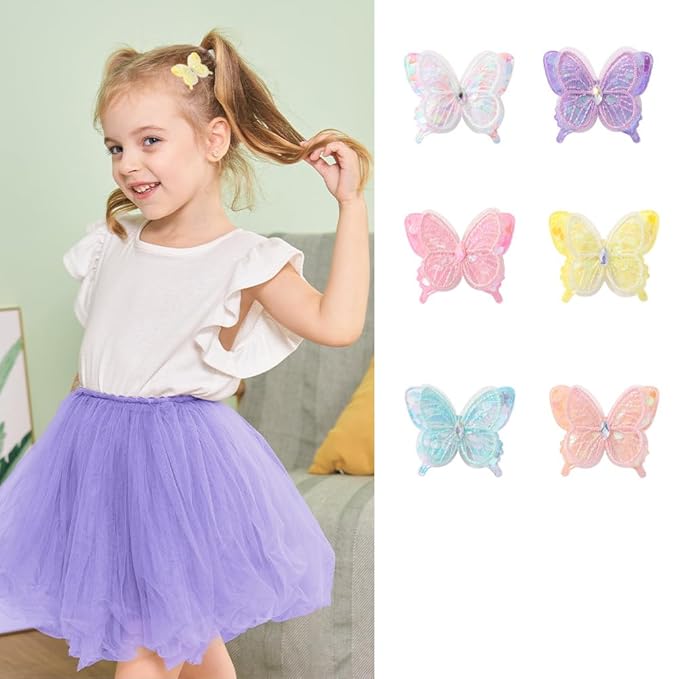Hair Clips Butterfly Hair Clip Glitter Butterfly Hair Clips Kids Clips for Birthday Christmas Children's Day Gift (sky blue)