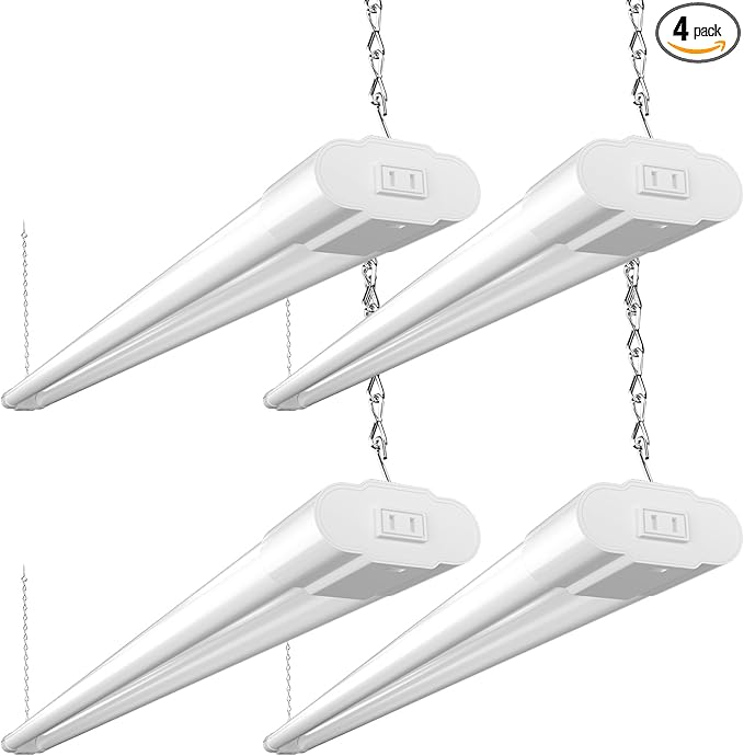BBOUNDER 4 Pack Linkable LED Utility Shop Light, 4 FT, 4000 LM, 48 Inch Integrated Fixture for Garage, 40W Equivalent 250W, 5000K Daylight, Surface + Suspension Mount, White