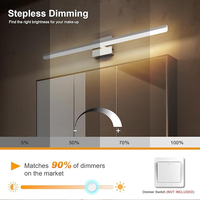 LED Modern Bathroom Light Fixtures 22W Brushed Nickel Vanity Lights Bar 5CCT Dimmable ixture Over Mirror Vanity Light for Bathroom Lighting 31.5 inch ETL Certificated