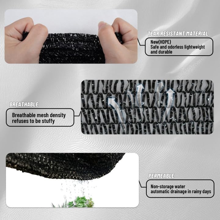 Cool Area Sun Shade Cloth with Grommets for Garden, 55% 10x20ft, Black