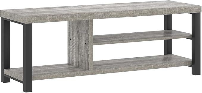 FOLUBAN Shoe Storage Bench, Rustic Wood Entryway Bench for Hallway Entrance, Vintage Indoor Bench with Shoe Storage and Seating for Bedroom Living Room, Light Grey, 47 Inch