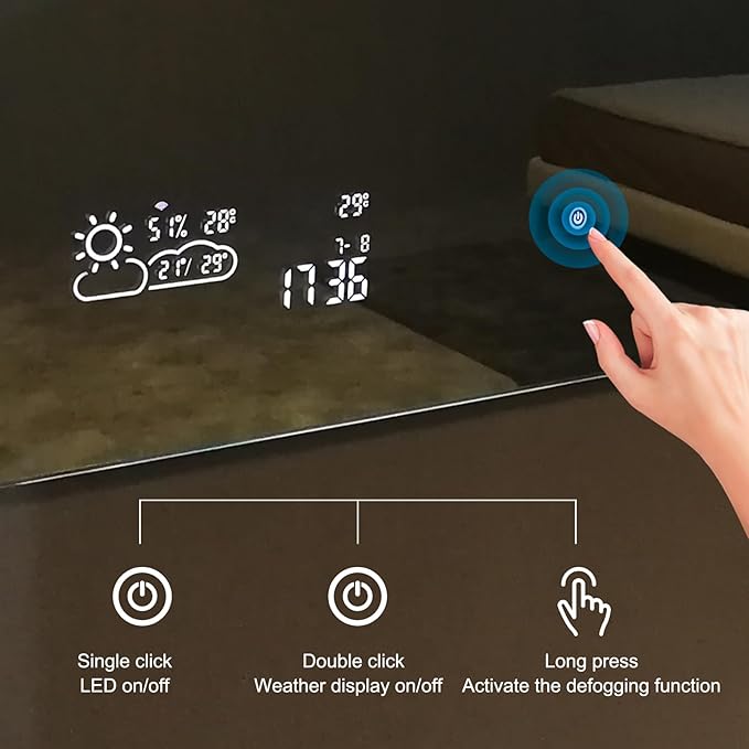 40X24 LED Bathroom Mirror with Lights, WiFi Smart Bluetooth Lighted Vanity Mirror for Bathroom with Backlit 2 Colors Dimmable Enabled Weather Display, Anti-Fog Horizontal Hang Only