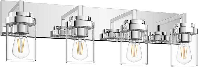 Espird Chrome Light Fixtures, 4 Light Bathroom Vanity Light with Clear Glass Shade, 30 in Modern Vanity Light, Bathroom Lighting Fixtures Over Mirror for Living Room