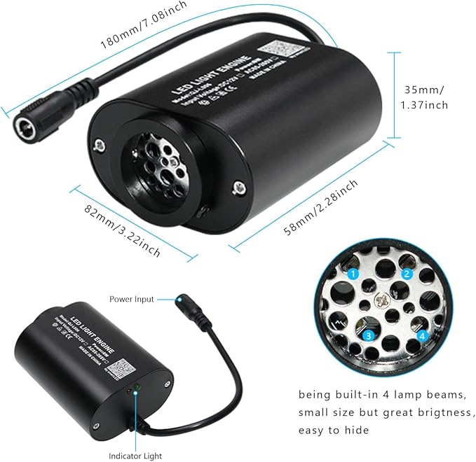 AZIMOM Mini 6W Twinkle Fiber Optic Starlight Box Sound Activated RGBW Fiber Optic Light Source APP/Remote Control Light Engine Driver for Car Home Ceiling Star Lighting Decor