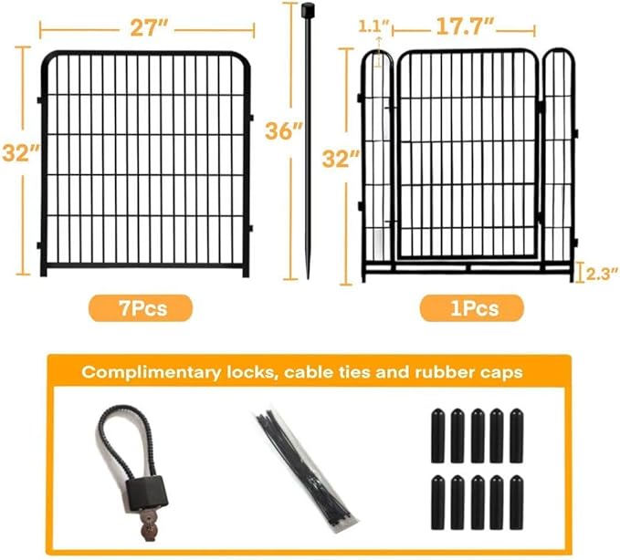 32 in(H) Decorative Garden Fence with Gate, 8 Panels Total 17.7 Ft(L) Heavy Duty Iron Animal Barrier Fence for Yard,Suitable for Indoor Pet Or Outdoor Dog Fencing, Garden Border Fence