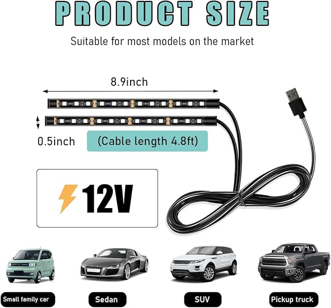 Yourkar Car LED Strip Light, 24 LED Auto Interior Under Dash Atmosphere Lights with USB Port, Vehicle Decor Lamp Ambient Night Light Strip Lighting Kit, Universal Car Accessories (Purple)