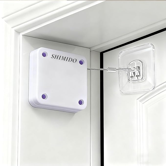 SHIMIDO Upgraded Punch-Free 1000g Automatic Screen Door Closer, Storm & Sliding Screen Auto Door Closer with Steel Drawstring for Bathroom, Bedroom, Study Room, etc. (White)