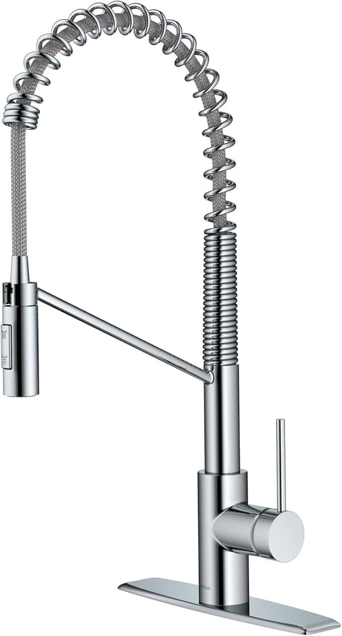 KRAUS Oletto Commercial Style Single Handle Pull Down Kitchen Faucet with QuickDock Top Mount Installation Assembly in Chrome, KPF-2631CH