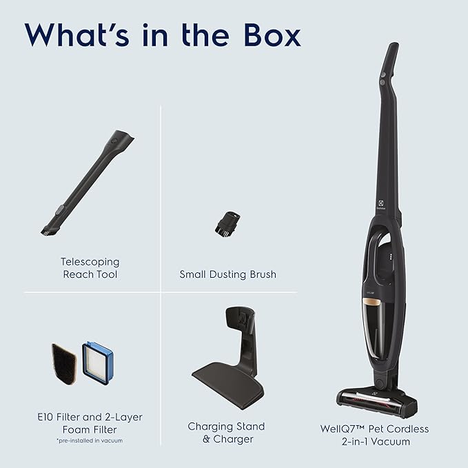 Electrolux WellQ7 Cordless 2-in-1 Vacuum with High Suction Power and 5-Step Filtration System, 50-Minute Run Time, 2 Power Modes, Granite Gray