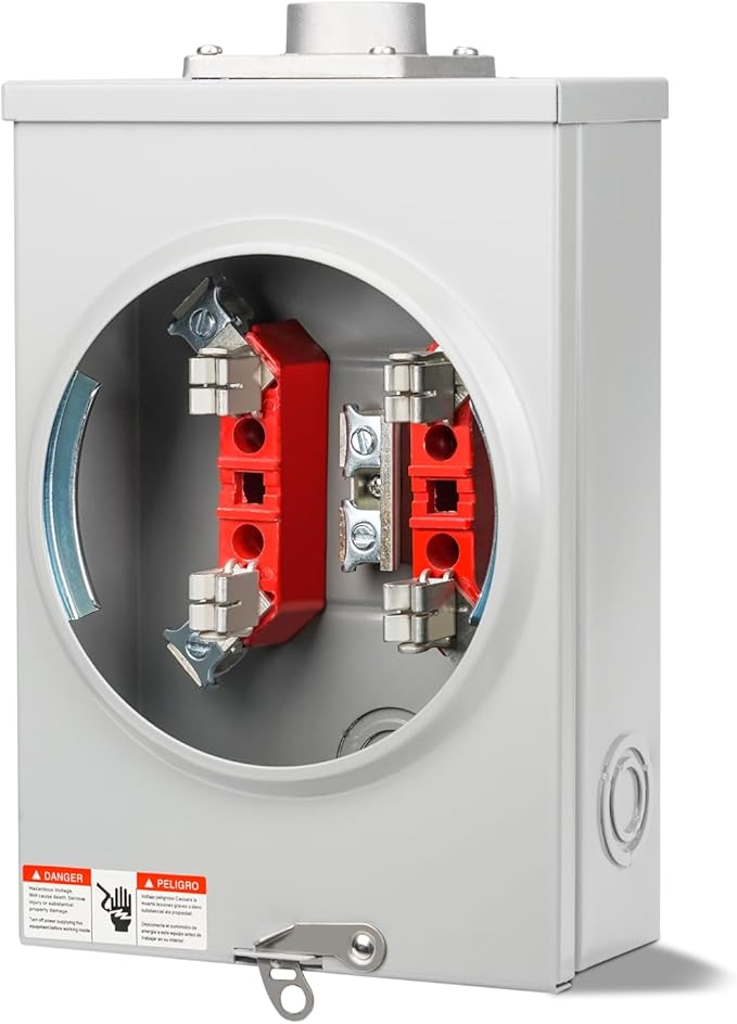 125 Amp Meter Socket, 4 Jaw Meter Base, 600V 3 Wire Ringless Type, with Horn Bypass Meter Cover Plate, Suitable for Overhead/Underground Feed
