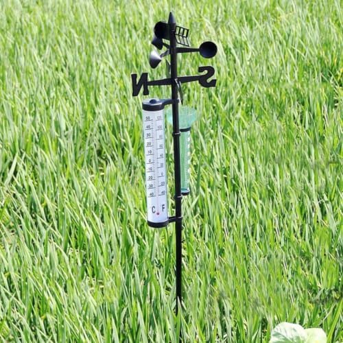 BESPORTBLE 2 Sets 3-in-1 Outdoor Weather Station Measuring Rainfall, Temperature, and Wind Direction with Plastic Construction for Farm Planting and Garden Decoration