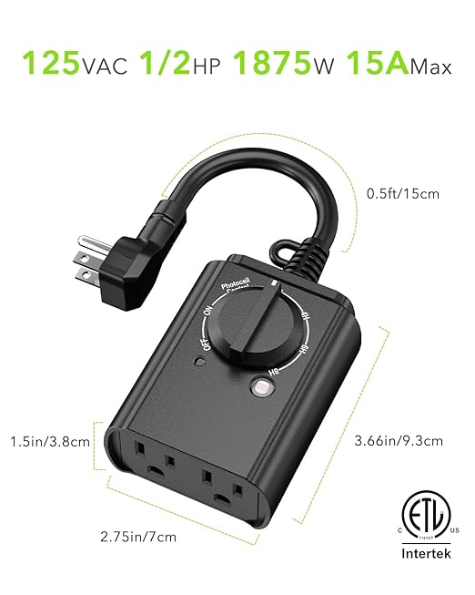 BN-LINK Outdoor Light Timer with Dusk to Dawn Sensor, Weatherproof Dual Grounded Outlets for Christmas Decorations, 15A 1/2HP ETL Listed(2 Pack)