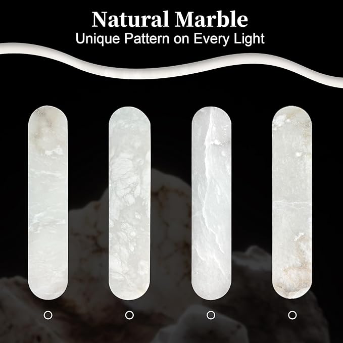 2 Pack Alabaster Wall Sconces 20" Spanish Natural Marble Wall Lights, Indoor Black Mid Century Marble Wall Lighting Bathroom Alabaster Wall Lamps for Bedroom Living Room Stairway Cafe