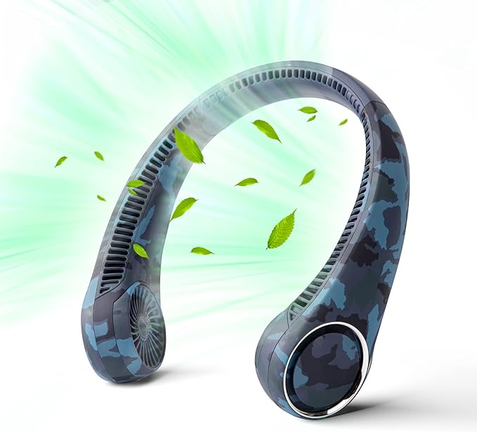 Portable Neck Fan, Hands Free Bladeless Fan, 360° Cooling Personal Fan,Wearable Quiet Fan for Outdoor Indoor, Birthday Gifts for Men Women Mom Dad, 4000mAh Battery USB Rechargeable(Blue Camouflage)