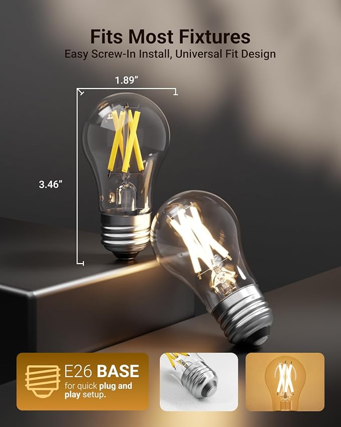 Sunco 20 Pack A15 Light Bulb LED, Edison Style Bulb, Dimmable Vintage Filament Lighting, 800 LM, 7W (60W Equivalent), 5000K Daylight, E26 Medium Base, Wet Rated UL
