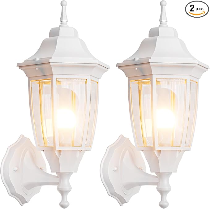 EMART Outdoor Front Porch Light, Exterior Anti-Corrosion, Waterproof Aluminum & Glass Shades Wall Lamp Fixture, Modern Sconce Lantern for Outside, House, Garage - 2 Pack, White （Bulb Included）