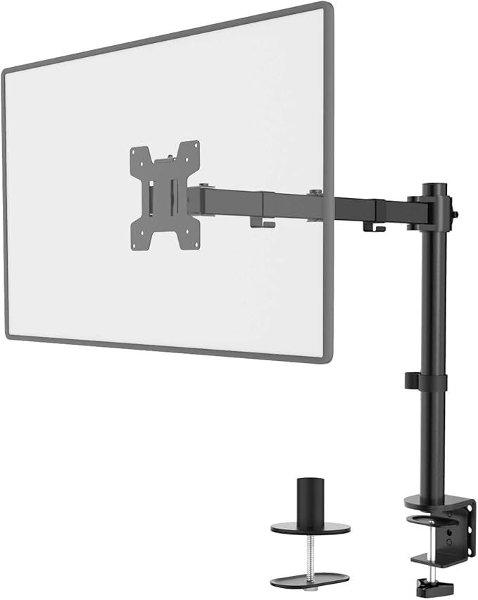 WALI Single Monitor Mount, Single Monitor Arm Desk Mount,Desk Monitors Stand, Holds Screen Up to 32inch, 22lbs, Adjustable Mount with C-CLAMP Designed for Home Office Application(M001), Black