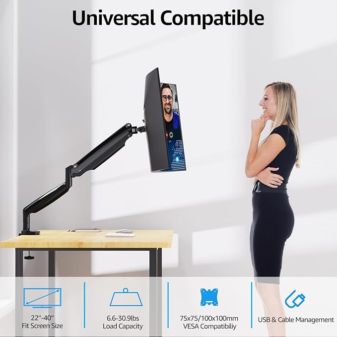 MOUNTUP Ultrawide Monitor Arm for Max 40 Inch Screen, Heavy Duty Monitor Desk Mount Support 6.6-30.9lbs, Computer Monitors Stand for Desk, VESA Mount with Clamp & Grommet Base