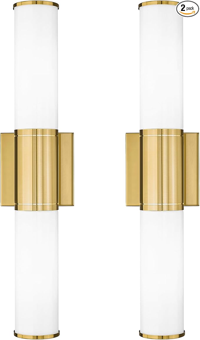Bathroom Light Fixtures Set of 2, 2 Light Vanity Lights for Mirror with Milk Glass Shade, Up and Down Wall Sconces for Bathroom Bedroom Hallway, Brushed Gold, VL834-BG-ML-2PK