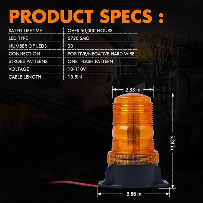 Xprite 30 LED Amber Forklift Beacon Strobe Light Safety Warning Flashing Lights for 10-110V Mower, ATV, Trucks, Tractor, Golf Carts, UTV, Cars, Bus-2PCS