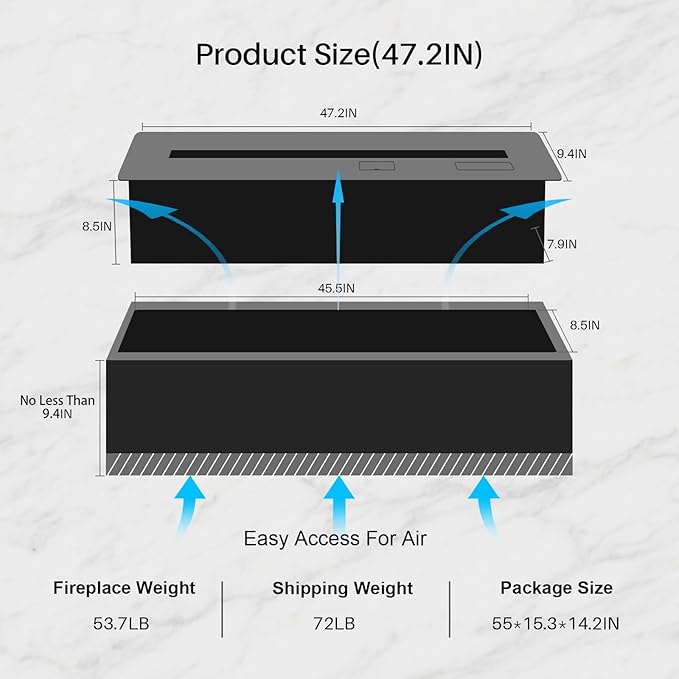 3D Water Vapor Fireplace Smart APP Electric Flame Decoration Steam Fireplace Humidifier for Office, Home, Hotel,Restaurant(Color,47.2")