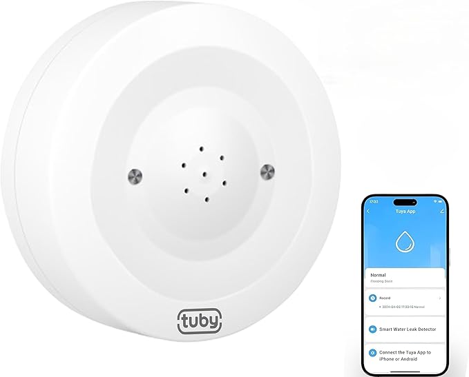 TUBY WiFi Water Leak Detector – No Hub Required, Easy Installation Smart Sensor for Home, Basement, Kitchen, Bathroom – Moisture Sensor, Wireless, IP55 80dB Alarm Flood Sensors